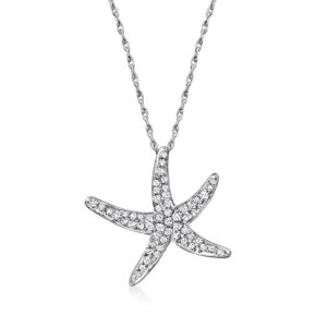 ross-simons 0.25 ct. t.w. diamond starfish pendant necklace in sterling silver. 18 inches