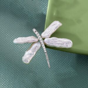 Ross-Simons 6x20mm Cultured Pearl and .20 ct. t.w. CZ Dragonfly Pin/Pendant in Sterling Silver