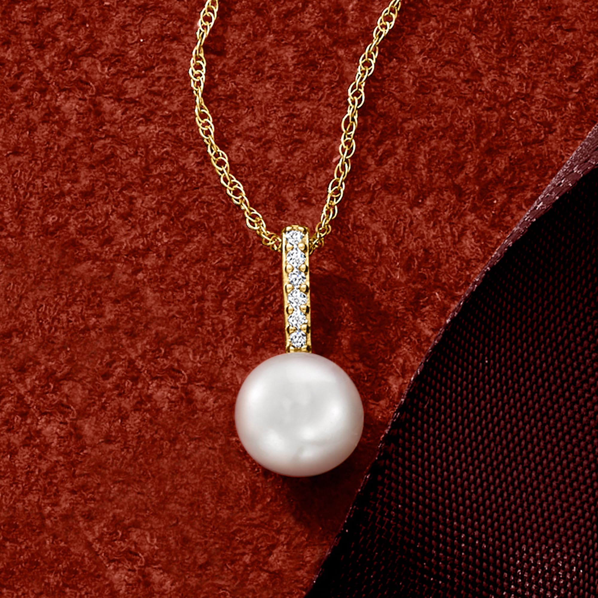 RS Pure by Ross-Simons 6-6.5mm Cultured Pearl Pendant Necklace With Diamond Accents in 14kt Yellow Gold. 18 inches