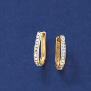 Ross-Simons 0.50 ct. t.w. Diamond Oval Hoop Earrings in 18kt Gold Over Sterling