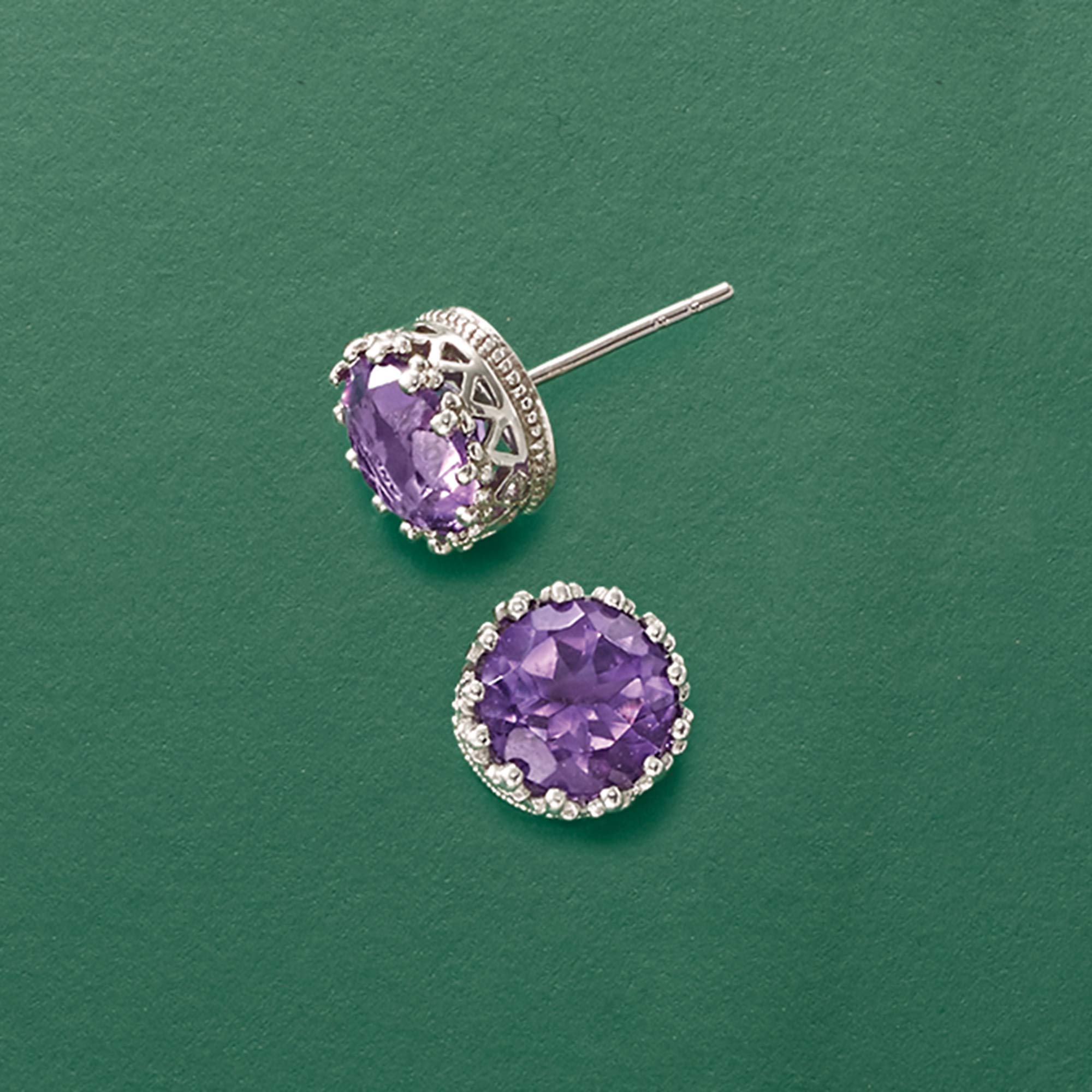 Ross-Simons 3.60 ct. t.w. Amethyst Crown-Style Stud Earrings in Sterling Silver