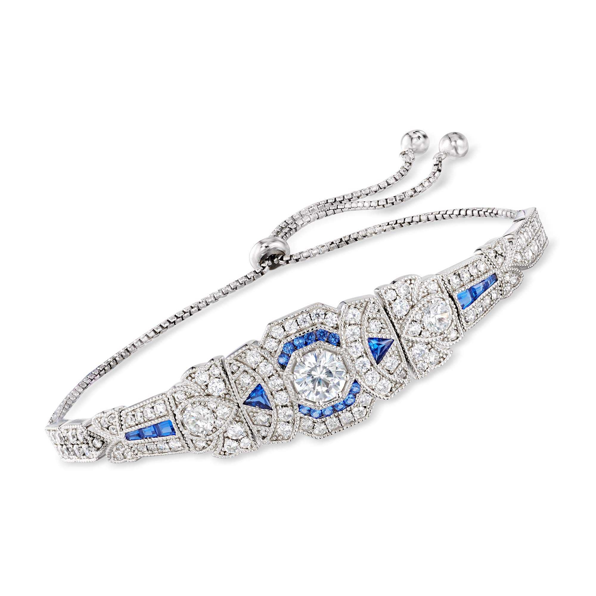 Ross-Simons 2.70 ct. t.w. CZ and .40 ct. t.w. Simulated Sapphire Bolo Bracelet in Sterling Silver