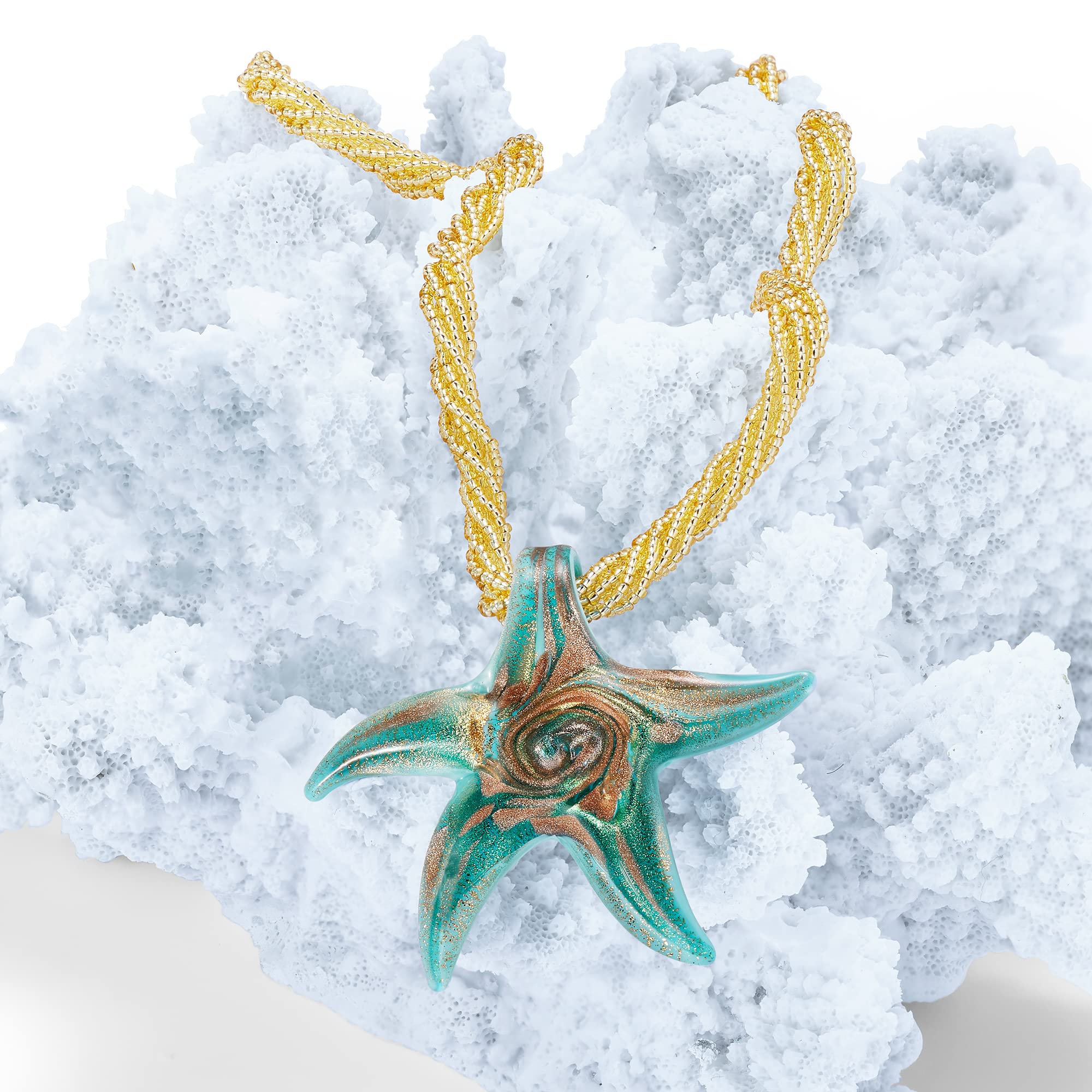 Ross-Simons Italian Turquoise Murano Glass Starfish Necklace With 18kt Gold Over Sterling. 20 inches