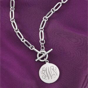 Ross-Simons Monogram - Italian Sterling Silver Personalized Paper Clip Link Disc Toggle Necklace. 20 inches