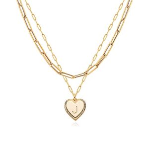 Gold Heart Necklace for Women Layered Initial Pendant Necklace Paperclip Gold Chain Aesthetic Jewelry Personalized 14k Gold Plated Necklaces