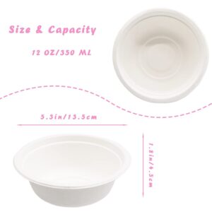 Lshfwn 100 PCS Disposable Paper Bowls,100% Compostable Biodgradble Bowl,12 OZ White Party Paper Bowls,Natural Sugarcane Fibers Bowls for Parties Catering