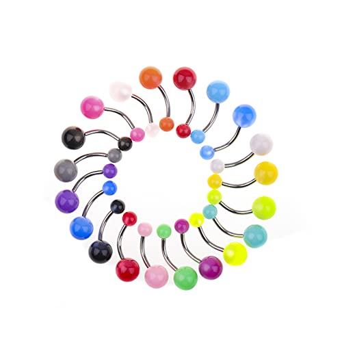 Memsion 14G Belly Button Ring Surgical Steel Belly Piercing Jewelry 20 Pieces Belly Button Rings Packs Plastic Barbell Navel Piercing Jewelry Belly Rings for Women