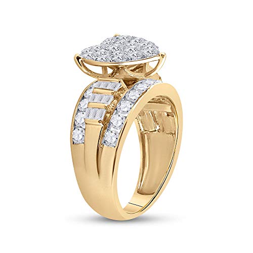 10kt Yellow Gold Round Diamond Heart Bridal Wedding Engagement Ring 2 Cttw