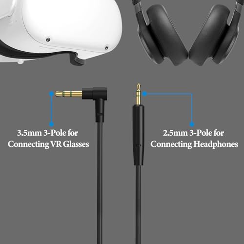 Geekria VR Short Audio Cable Compatible with Oculus Quest 2, HTC Virtual Reality Headset, 3.5mm Male to 2.5mm Male Cord, TRS Replacement Cable for Headphones (2 Pack / 1ft)