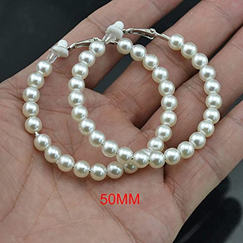 3 Pairs Pearl Hoop Clip On Earrings Non Pierced Earrings for Women Pearl Clip Earrings for 30 MM, 40 MM, 50 MM