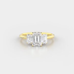 Rosie Collection 3 Stone Emerald Cut Cubic Zirconia 925 Sterling Silver Anniversary Engagement Ring 14K Yellow Gold Over 6