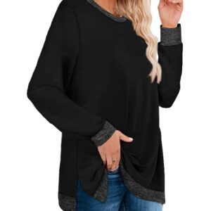 WEESO Long Sweatshirts for Women Pullover Sweaters Tops Round Neck Black Large