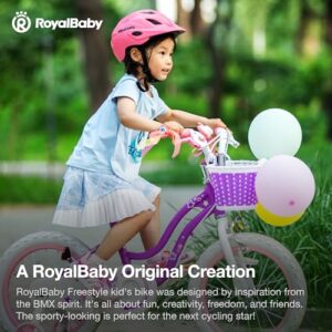 RoyalBaby Stargirl 14 Inch Kids Outdoor Bicycle with Accessory Basket, Bell, Thick Wheels, and Safety Training Wheels for Ages 3-5, Purple