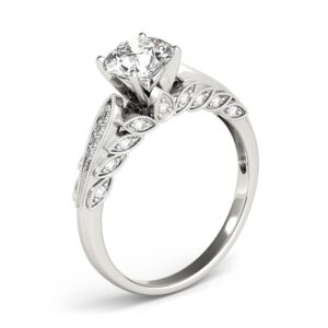 Blocaci Engagement Ring 1.5 CT Round Cut Graduated Floral Moissanite Engagement Rings for Women 14k White Gold Size 5