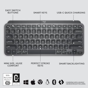 Logitech MX Keys Mini Minimalist Wireless Illuminated Keyboard, Compact, Bluetooth, USB-C, for Apple macOS, iOS, Windows, Linux, Android - Graphite - With Free Adobe Creative Cloud Subscription