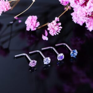 Hoeudjo 20G Nose Rings Surgical Steel Nose Ring Studs Heart CZ Inlaid Piercing Jewelry for Women Men Girls