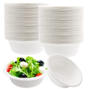 Lshfwn 100 PCS Disposable Paper Bowls,100% Compostable Biodgradble Bowl,12 OZ White Party Paper Bowls,Natural Sugarcane Fibers Bowls for Parties Catering