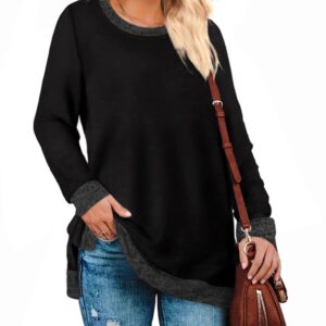 WEESO Long Sweatshirts for Women Pullover Sweaters Tops Round Neck Black Large