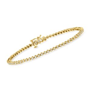 ross-simons 1.00 ct. t.w. diamond tennis bracelet in 18kt gold over sterling. 7 inches