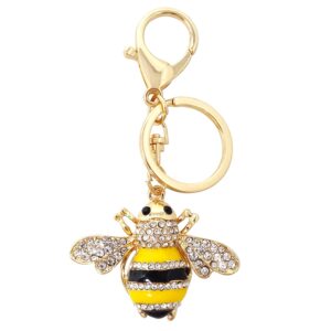 Honbay 1PCS Rhinestone Little Bee Keychain Bumble Bee Sparkling Keyring Animal Key Chain Decor in A Box for Bag Purse Wallet