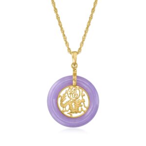 Ross-Simons Lavender Jade "Good Fortune" Circle Pendant Necklace in 18kt Gold Over Sterling