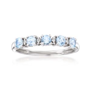 ross-simons 0.60 ct. t.w. aquamarine ring with diamond accents in 14kt white gold. size 7