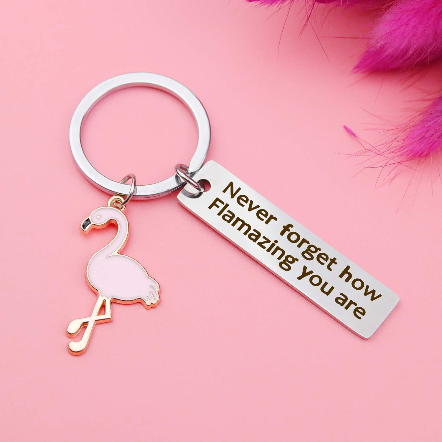 Motivational Flamingo Keychain Never Forget How Flamazing You are Keychain Flamingo Lover Jewelry Gift for Family BFF Animal Lovers