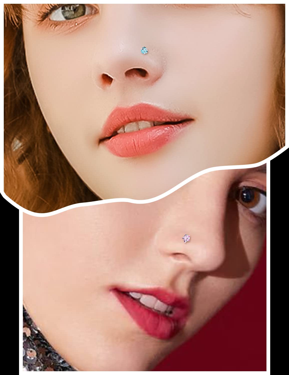 Hoeudjo 20G Nose Rings Surgical Steel Nose Ring Studs Heart CZ Inlaid Piercing Jewelry for Women Men Girls