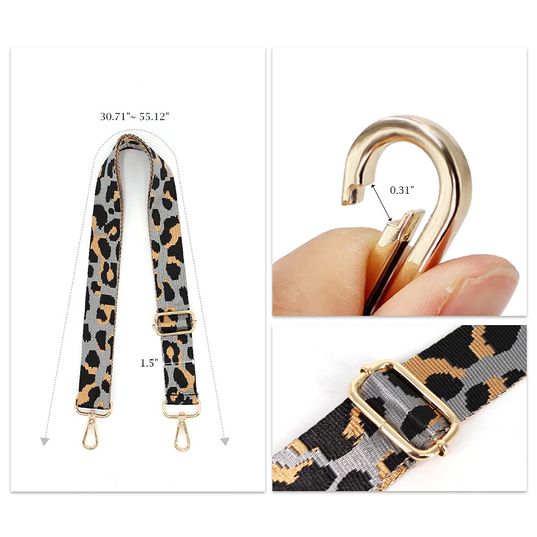 TANOSII Wide Purse Strap Adjustable Handbag Strap Replacement Shoulder Crossbody Strap Gray Leopard