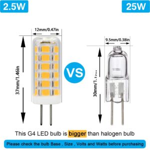 Dimmable G4 LED Light Bulbs, G4 Bi-Pin Base Lamps AC120V(Do Not Fit 12V Low Voltage) 2.5W(25W Equivalent) 260 Lumen Warm White 3000K for Home Lighting Landscape Light Ceiling Lights Chandelier, 6-Pack