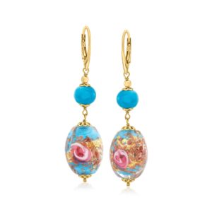 ross-simons italian multicolored murano glass bead drop earrings in 18kt gold over sterling