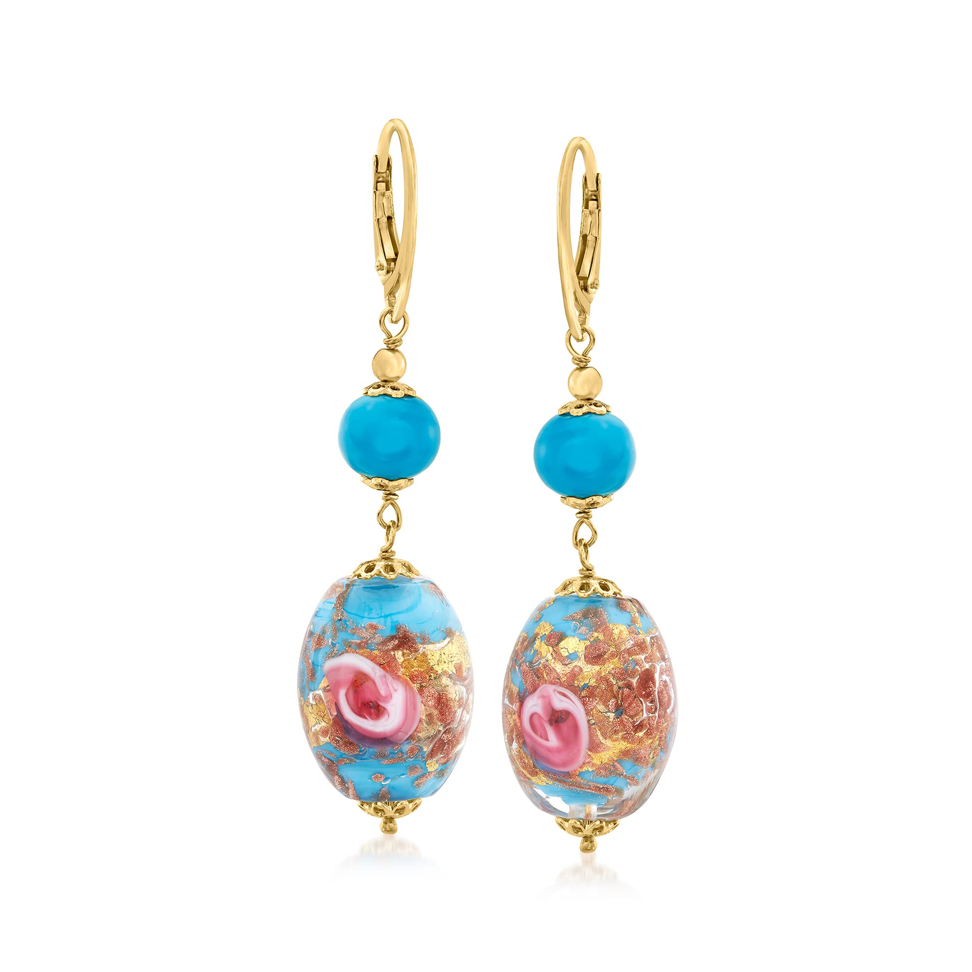 Ross-Simons Italian Multicolored Murano Glass Bead Drop Earrings in 18kt Gold Over Sterling