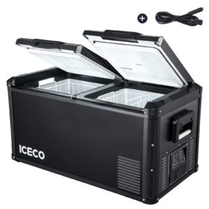 iceco vl75 pro 79.2 quarts dual zone portable refrigerator with secop compressor, multi-directional lid, dual usb & dc 12/24v, ac 110-240v | compact refrigerator | for car, home, rv | with ec cord