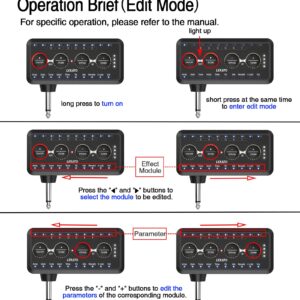 LEKATO Guitar Headphone Amp Rechargeable Micro Headphone Amplifier with Multi Effects - Amp Models, IR Loading, Tuner, Portable Bass Guitar Headphone Amplifier Delay Reverb Chorus Overdrive