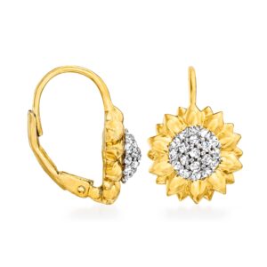 Ross-Simons 0.40 ct. t.w. White Topaz Sunflower Drop Earrings in 18kt Gold Over Sterling