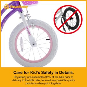 RoyalBaby Stargirl 14 Inch Kids Outdoor Bicycle with Accessory Basket, Bell, Thick Wheels, and Safety Training Wheels for Ages 3-5, Purple