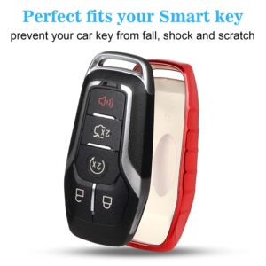 QBUC for Ford Key fob Cover,TPU Car Key Case Protector with Keychain Compatible with Ford Fusion F-150 Edge Explorer Mustang Lincoln MKZ MKC 2/3/4/5 Buttons Smart Key,red