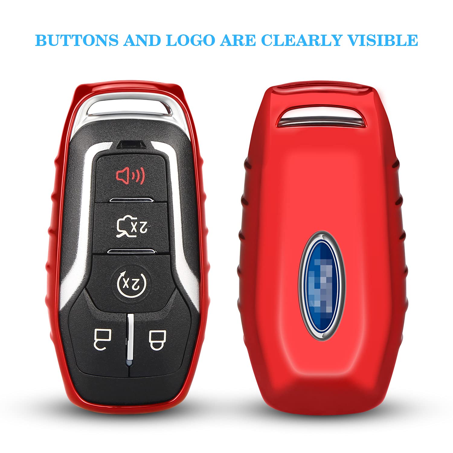 QBUC for Ford Key fob Cover,TPU Car Key Case Protector with Keychain Compatible with Ford Fusion F-150 Edge Explorer Mustang Lincoln MKZ MKC 2/3/4/5 Buttons Smart Key,red