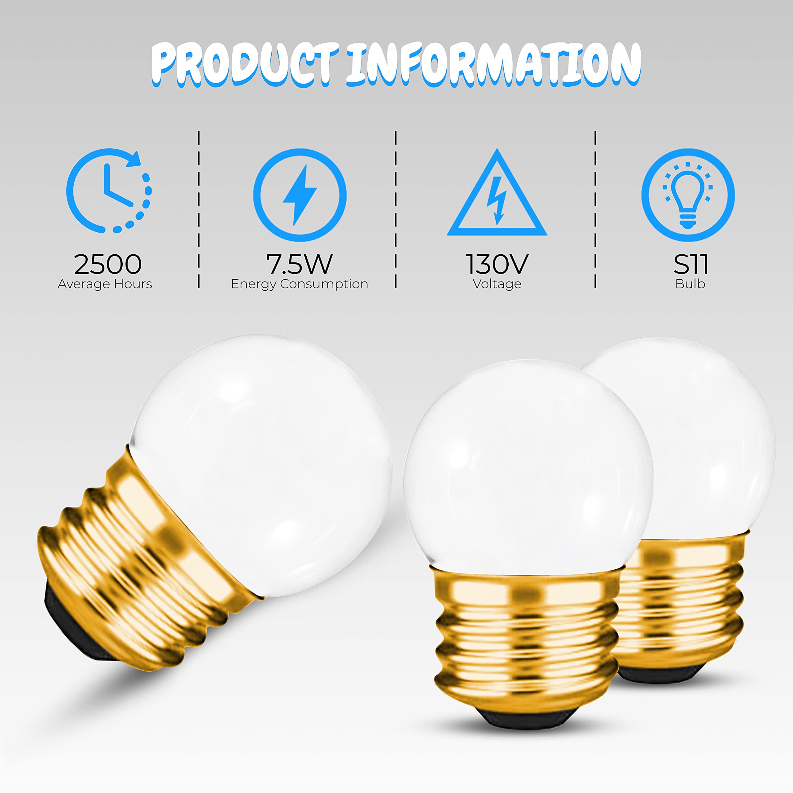 OHLECTRIC S11Ceramic White Night Light Bulbs | 7.5W Incandescent Light Bulbs with E26 Medium Base | 40L Bulb Ideal for Home Decor | Pack of 10, OL-45569