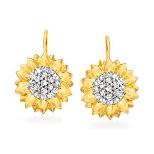 Ross-Simons 0.40 ct. t.w. White Topaz Sunflower Drop Earrings in 18kt Gold Over Sterling