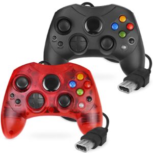 Yioone Controller Replacement for Xbox Controller S-Type/Original Xbox Controller,Classic Controller Compatible with Original Xbox Console(Pack of 2,Black and Ruby Red)