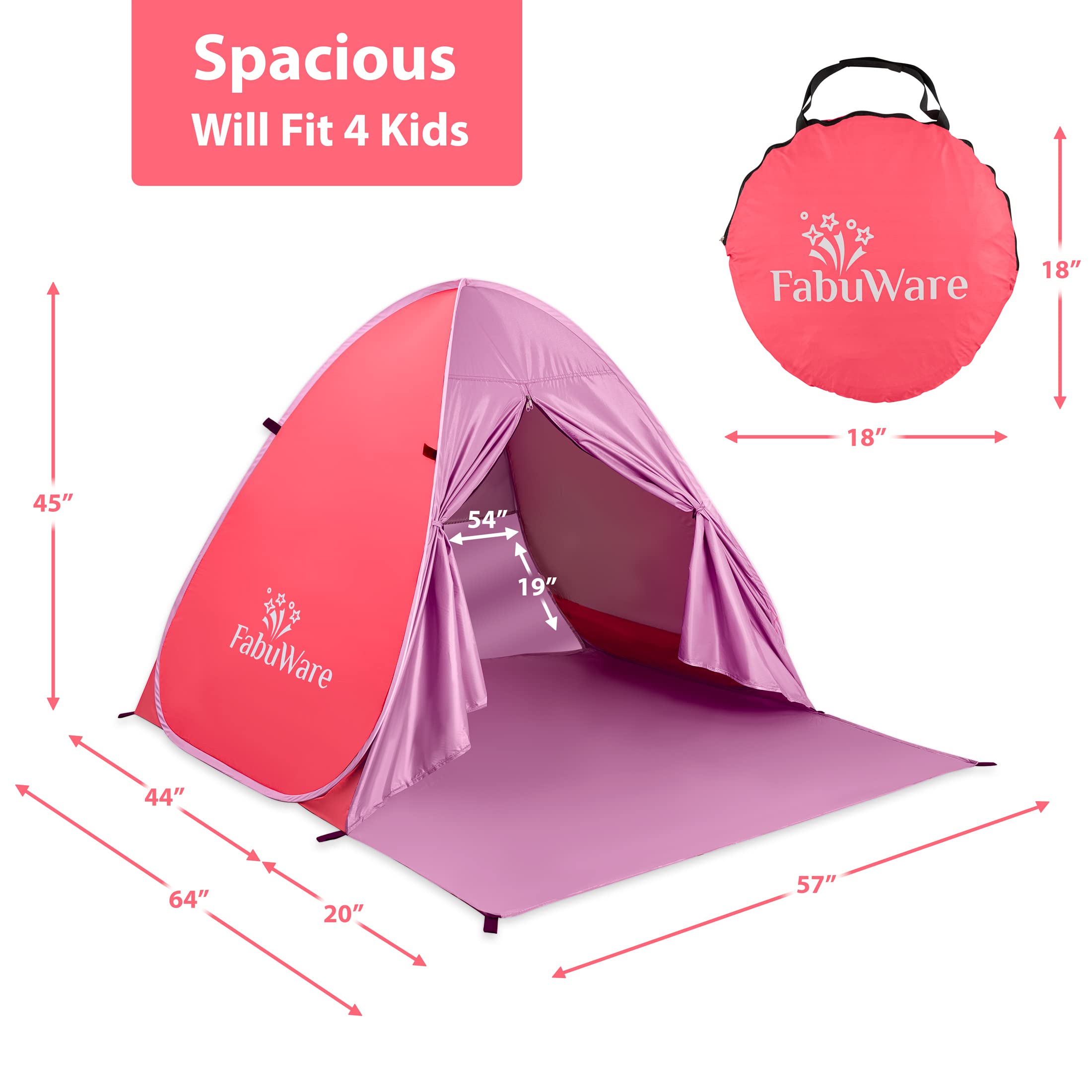 Fabuware Pop Up Beach Tent – UPF 50+ UV Sun Protection Beach Shade Beach Tent Pop Up for Kids & Adults - Sun Shelter with Carry Bag and Tent Stakes for Beach, Park, Camping (Coral Pink)