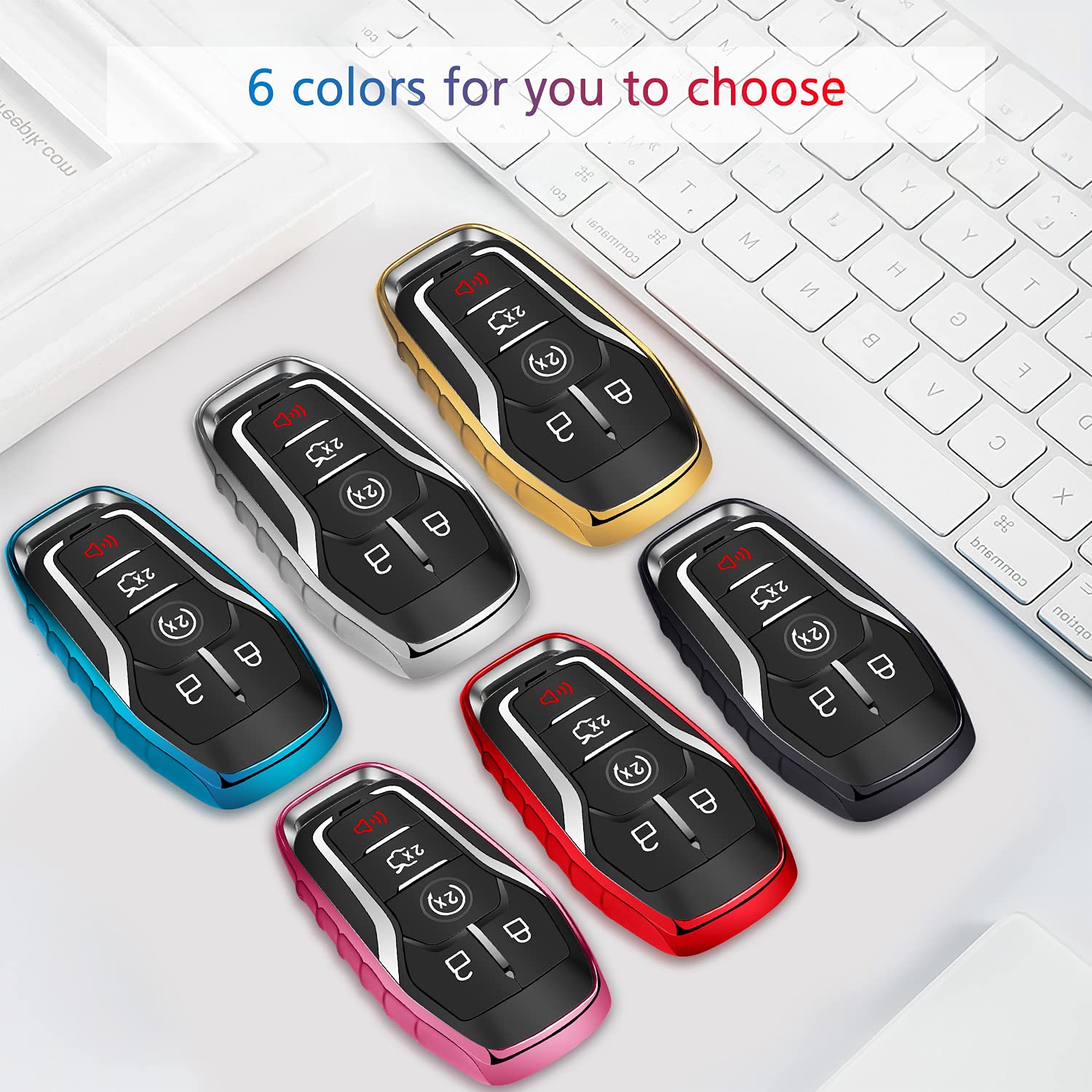 QBUC for Ford Key fob Cover,TPU Car Key Case Protector with Keychain Compatible with Ford Fusion F-150 Edge Explorer Mustang Lincoln MKZ MKC 2/3/4/5 Buttons Smart Key,red