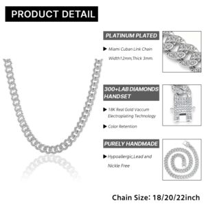 MOFEIJEWEL Miami Cuban Link Chain Necklace Bling CZ Diamonds Chain Iced Out Hip Hop Jewelry Gifts for Men Women Gold Silver (18 inch, Silver)