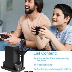 Joso Vertical Stand with Cooling Fan for Xbox Series X, with Dual Controller Charging Station, 4 Pcs Cooling Fan, Headset Stand, 1400mAh Rechargeable Battery Pack (Only for Xbox Series X)