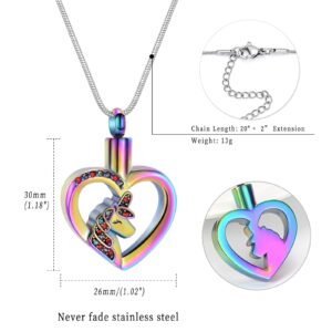 mingke Cremation Jewelry Unicorn Urn Necklace for Ashes for Women Men Memorial Keepsake Human Pet Ashes Pendant,Rianbow