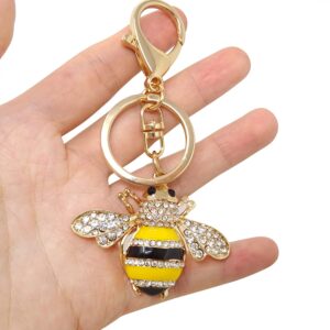 Honbay 1PCS Rhinestone Little Bee Keychain Bumble Bee Sparkling Keyring Animal Key Chain Decor in A Box for Bag Purse Wallet