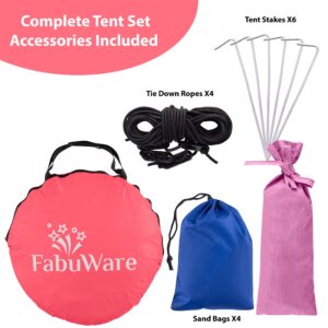 Fabuware Pop Up Beach Tent – UPF 50+ UV Sun Protection Beach Shade Beach Tent Pop Up for Kids & Adults - Sun Shelter with Carry Bag and Tent Stakes for Beach, Park, Camping (Coral Pink)