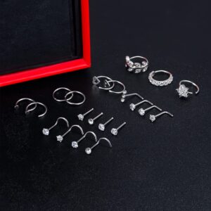 Hoeudjo 20G Nose Rings for Women Surgical Steel Nose Piercing Jewelry Hoop Nose Ring L Shaped Nose Studs Screw for Men