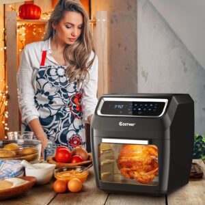 COSTWAY Air Fryer Oven, 8-In-1 Convection Air Dehydrator Oven with 6 Rotisserie Accessories, LED Touch Screen, Countertop Air Broiler Oven for Pizza, Toast, Turkey Roast, Fruit Slice, 1700W